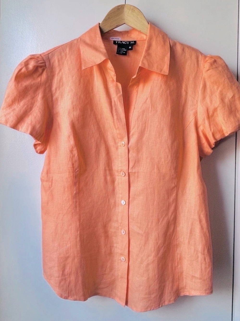 Tracy M Peach Short Sleeve Button-Down Shirt